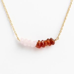 گردنبند چیپسی رز کوارتز و کارنلین با زنجیر | تعادل عشق و انرژی درونی