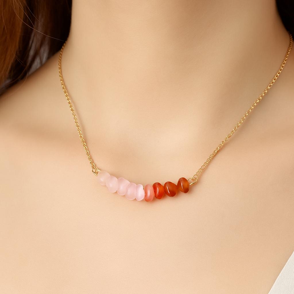 گردنبند چیپسی رز کوارتز و کارنلین با زنجیر | تعادل عشق و انرژی درونی