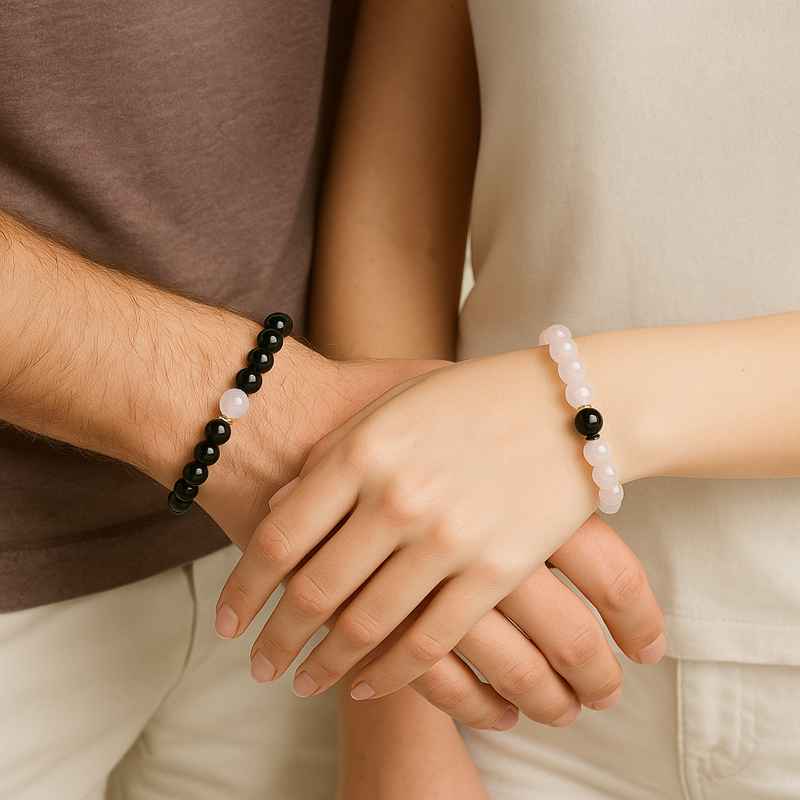 ست دستبند رز کوارتز و عقیق سیاه - Image 2