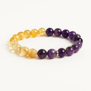 دستبند آمیتیست و سیترین مهره گرد