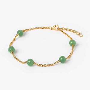 دستبند اونتورین مهره گرد با زنجیر | تعادل احساسی، آرامش قلب و استایل مینیمال