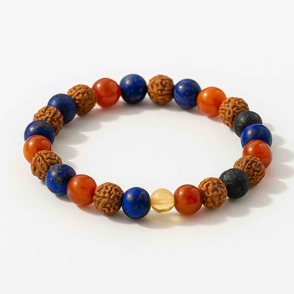 دستبند رودراکشا، سیترین و لاجورد و کارنلین