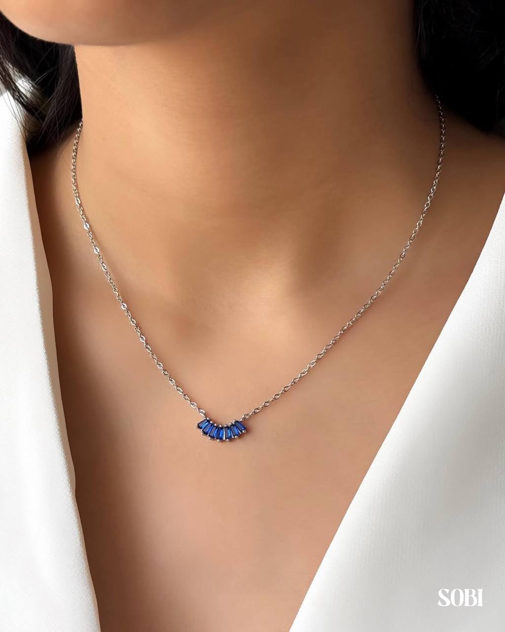 گردنبند نقره ایتالیایی نگین آبی