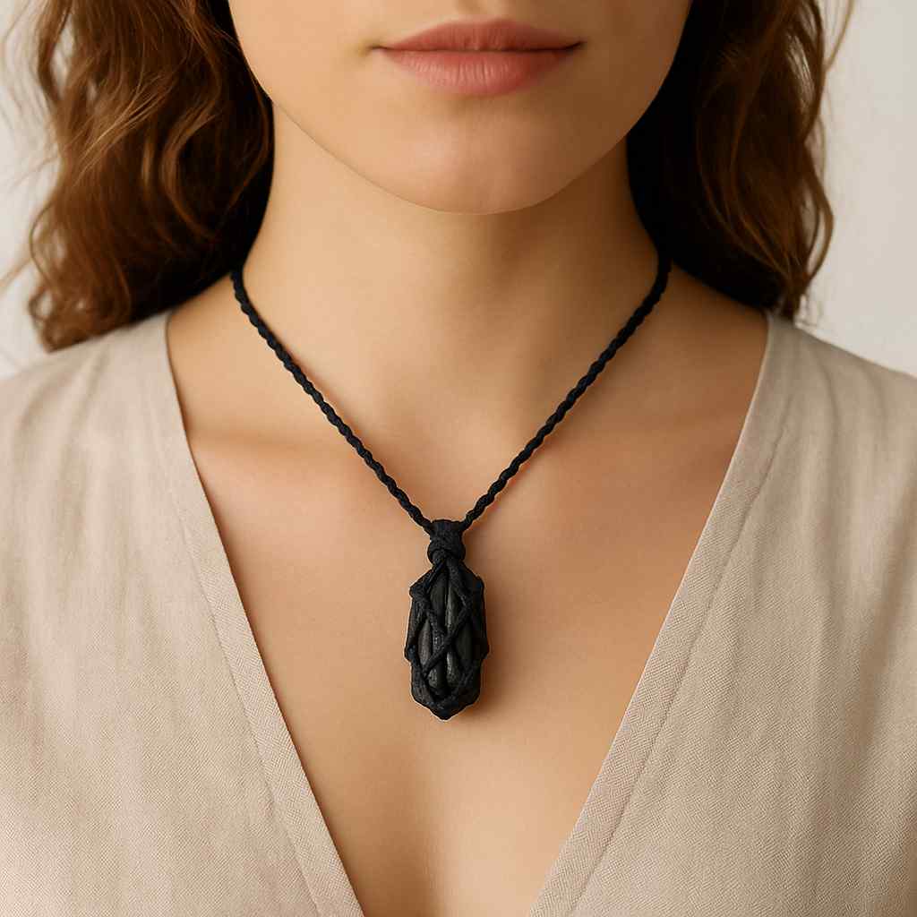 گردنبند راف بلک تورمالین مکرومه - Image 2