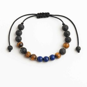 دستبند مردانه حدید چشم ببر لاوا لاجورد