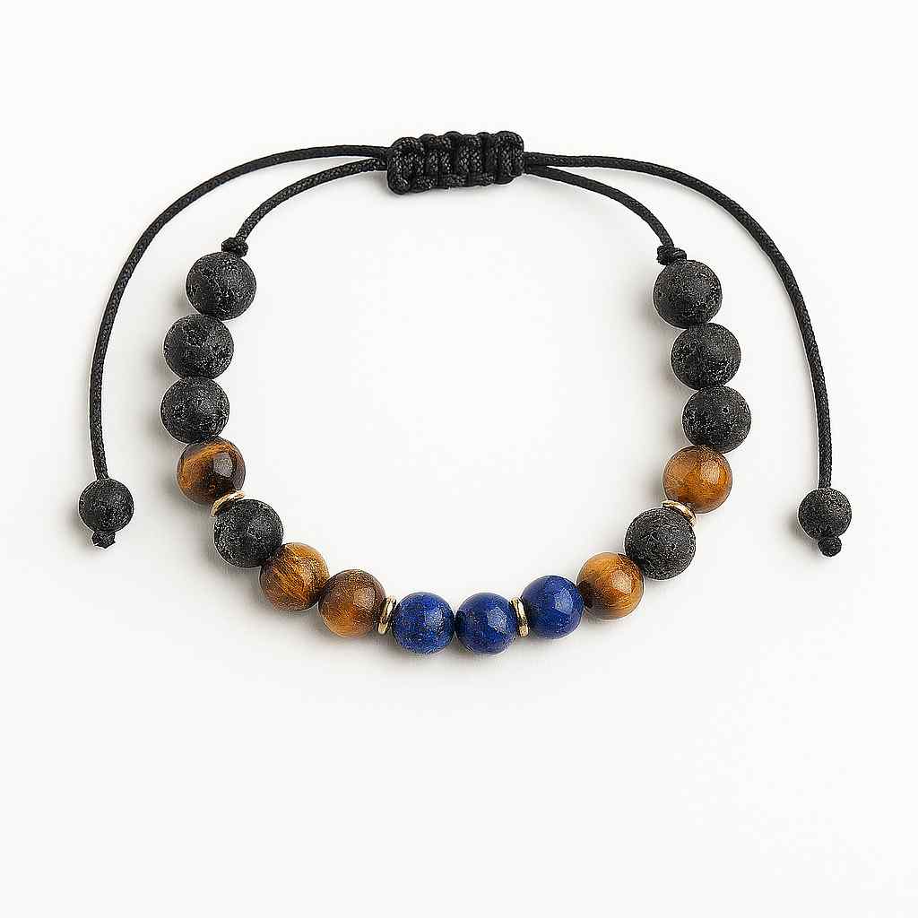 دستبند مردانه حدید چشم ببر لاوا لاجورد