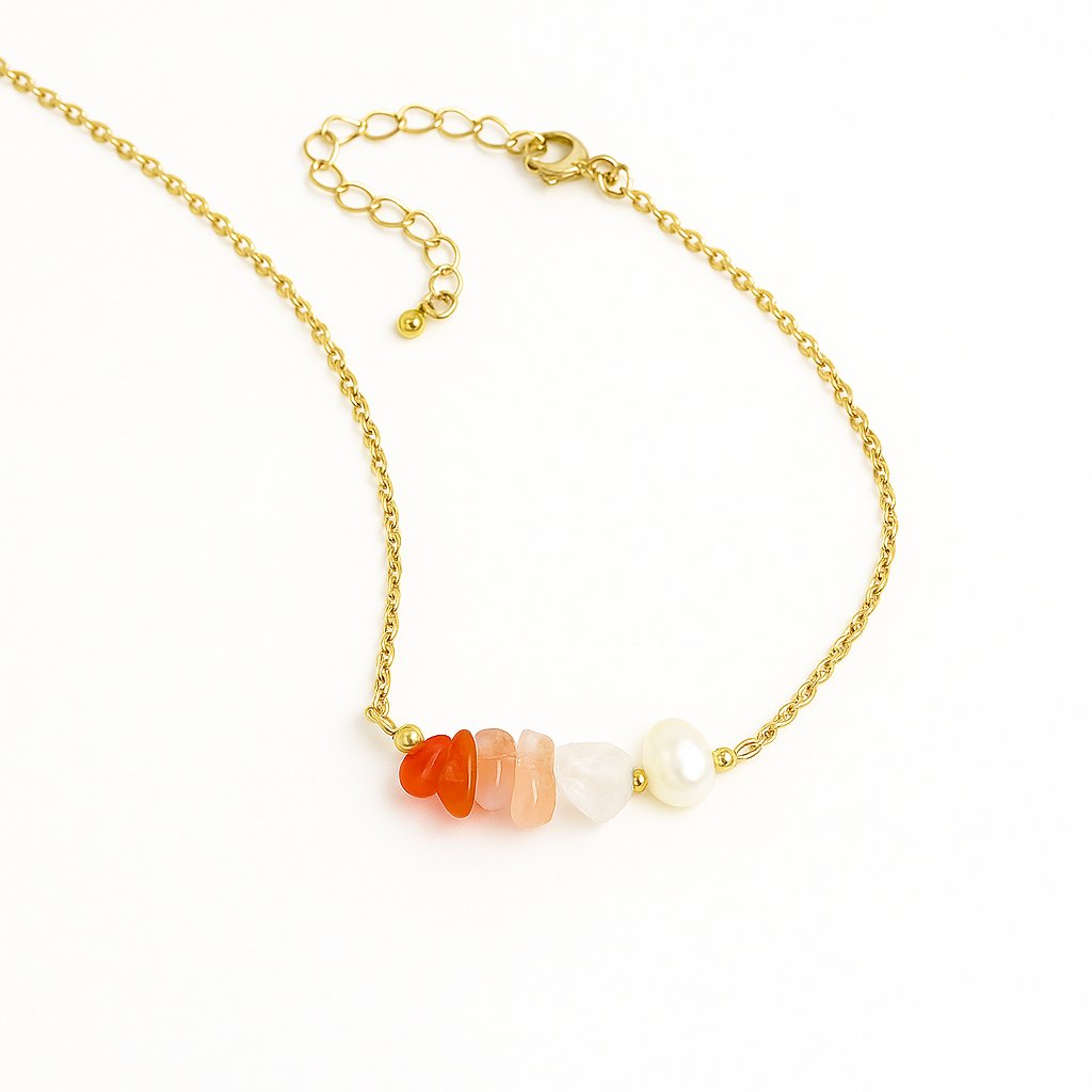 ست گردنبند و دستبند مروارید طبیعی، رزکوارتز و کارنلین سوبی گالری