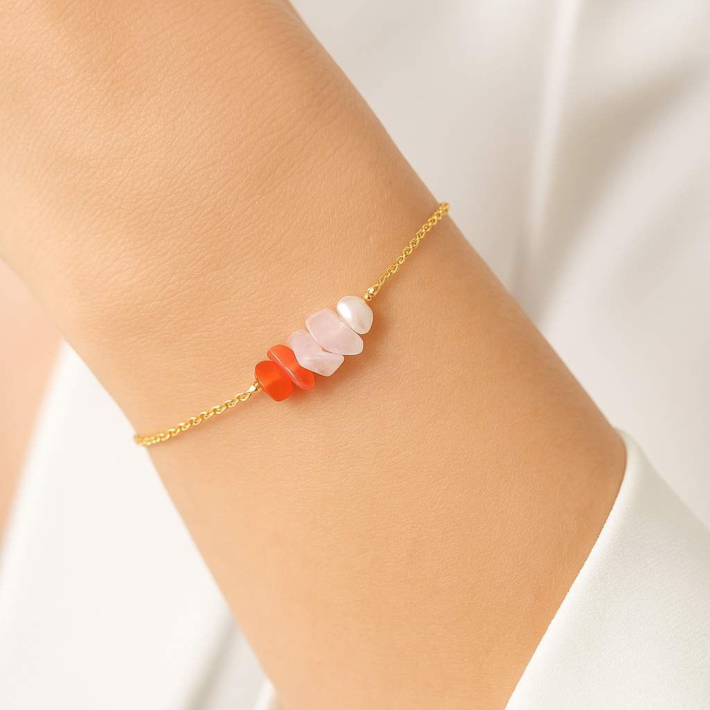 ست گردنبند و دستبند مروارید طبیعی، رزکوارتز و کارنلین سوبی گالری