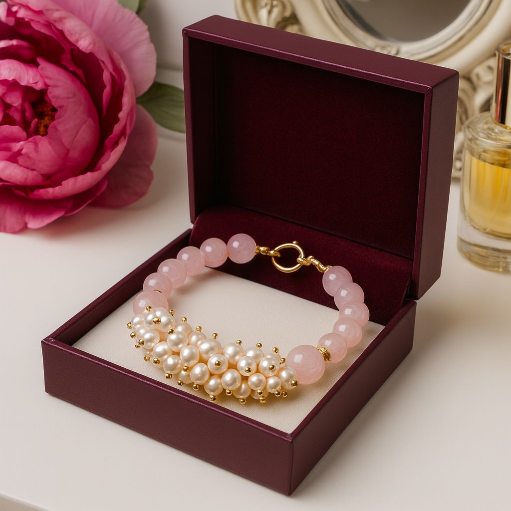 دستبند مروارید و رزکوارتز