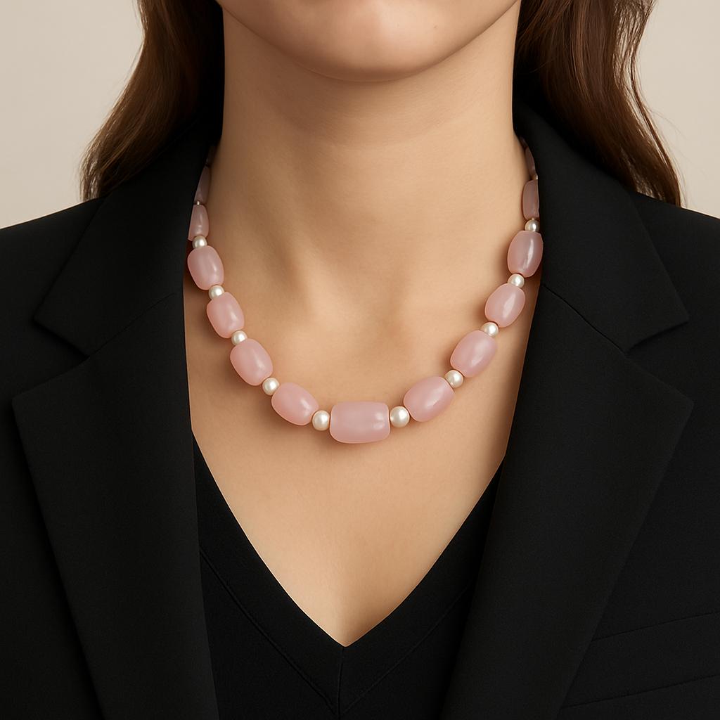 گردنبند رزکوارتز و مروارید