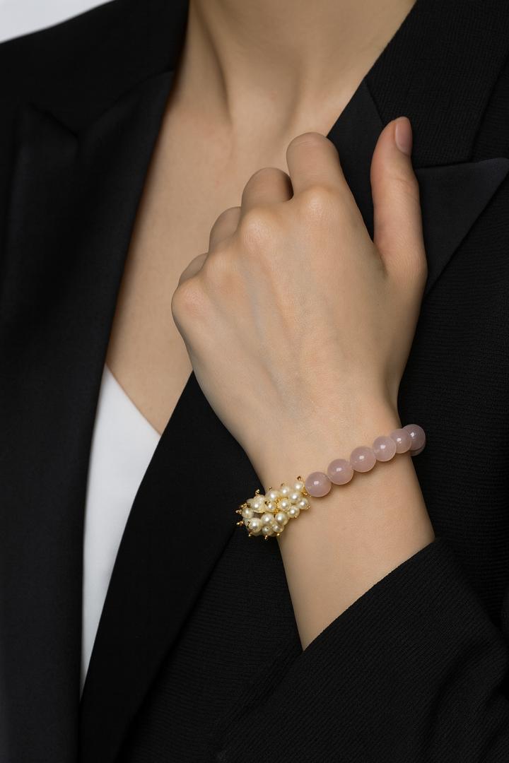 دستبند مروارید و رزکوارتز
