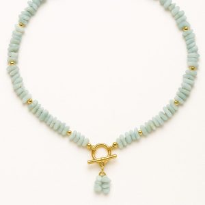 گردنبند آکوامارین با گوی طلایی