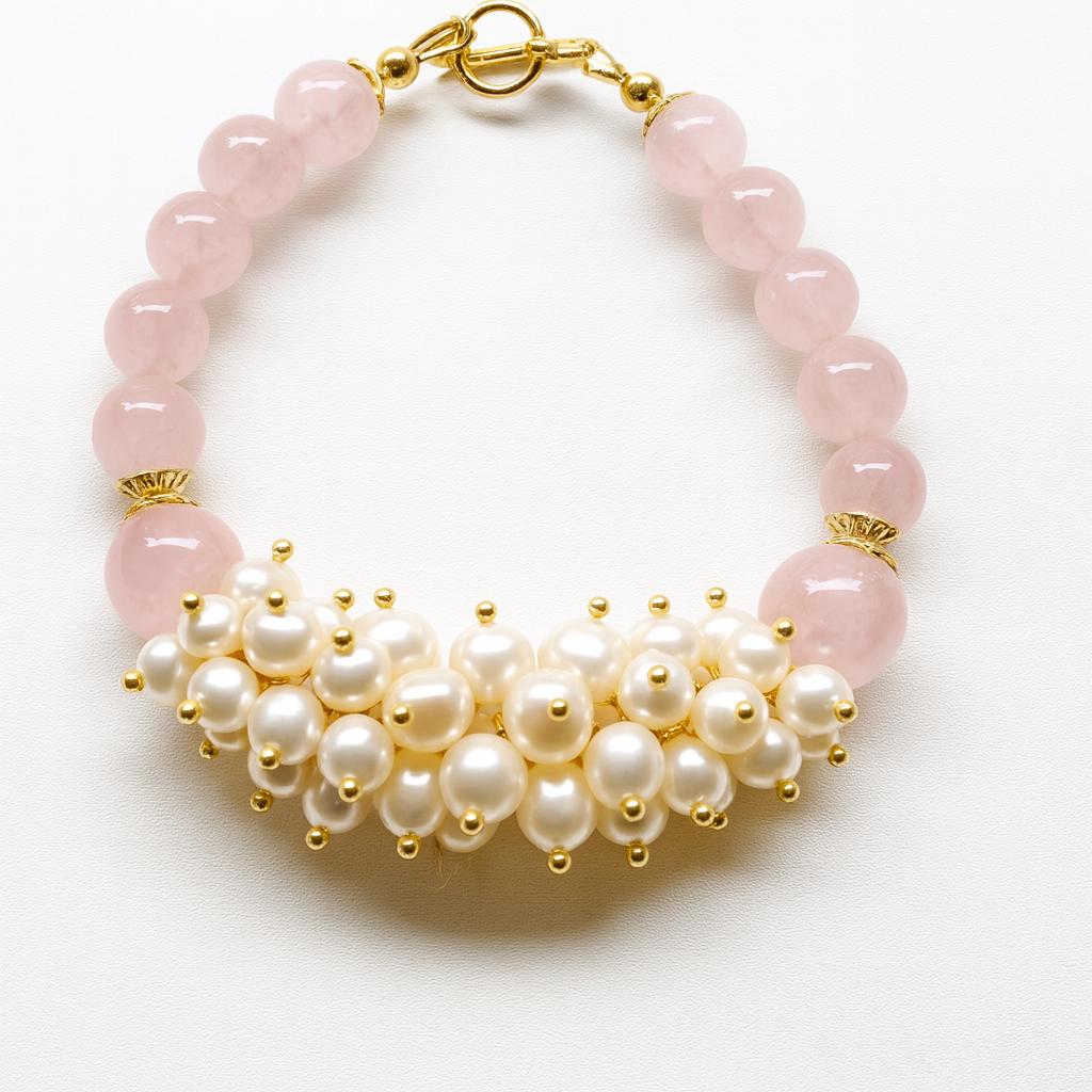 دستبند مروارید و رزکوارتز