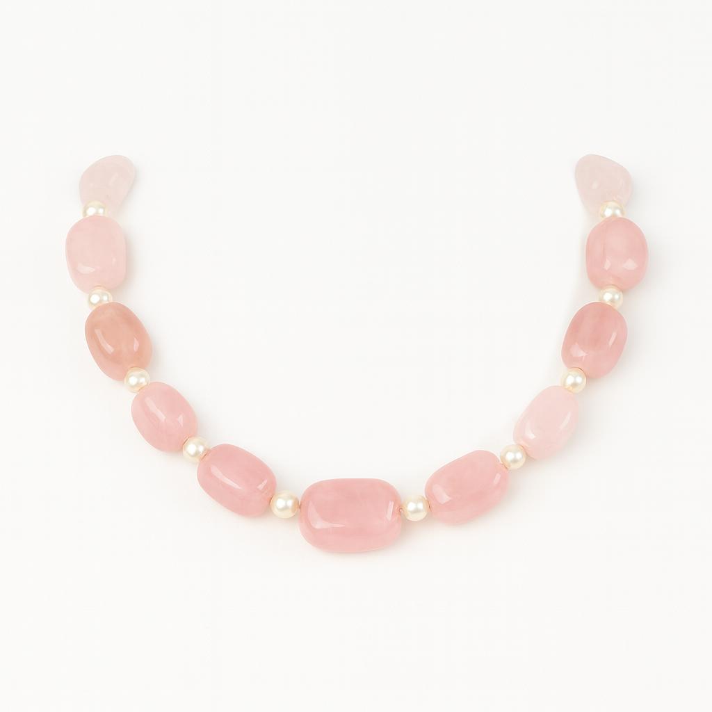 گردنبند رزکوارتز و مروارید