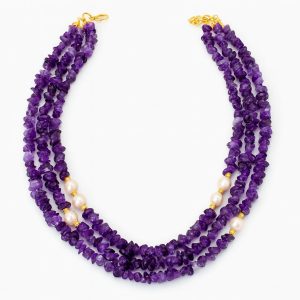 گردنبند آمیتیست و مروارید سه لاین