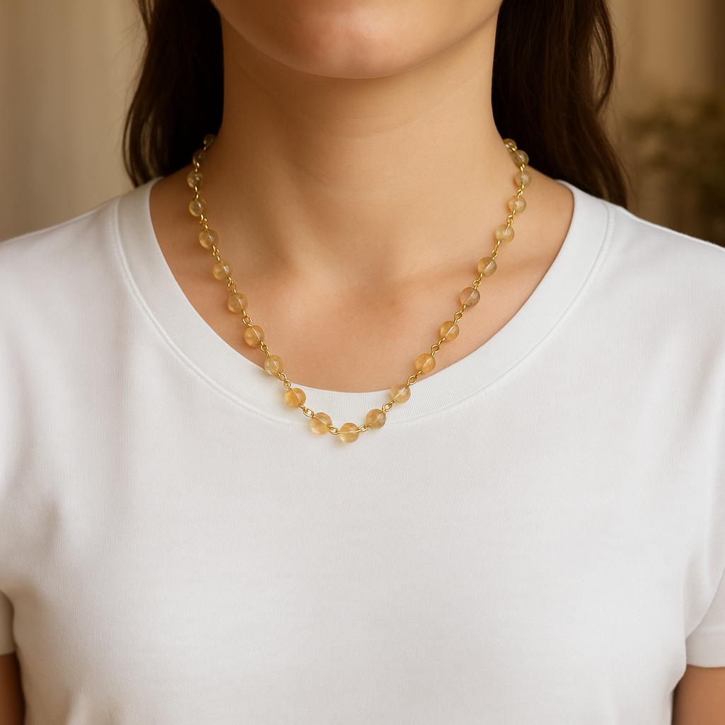 زیبایی و انرژی مثبت را با هم تجربه کنید! 🛒 همین حالا گردنبند سیترین پخش در زنجیر را با قیمت ویژه سفارش دهید و خاص بدرخشید.