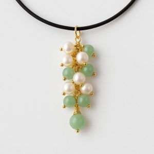 آویز گردنی مروارید و اونتورین خوشه‌ای