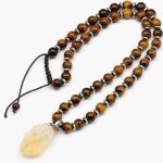 گردنبند چشم ببر و حدید با آویز سیترین