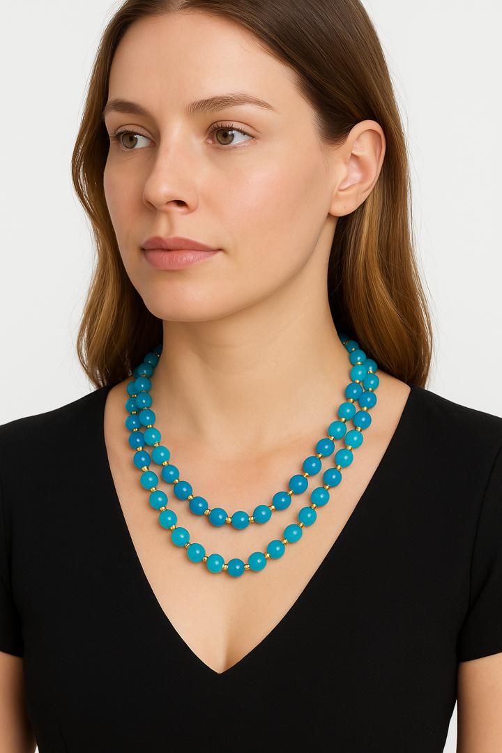 گردنبند دو لاین عقیق آبی