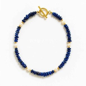 گردنبند لاجورد و مروارید با قفل T