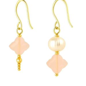 گوشواره ونکلیف رزکوارتز و مروارید پرورشی سوبی گالری