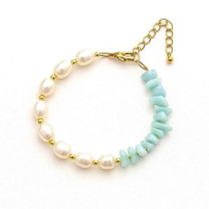 دستبند آکوامارین و مروارید پرورشی سوبی گالری