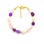 دستبند آمیتیست و رزکوارتز و مروارید خاص سوبی گالری