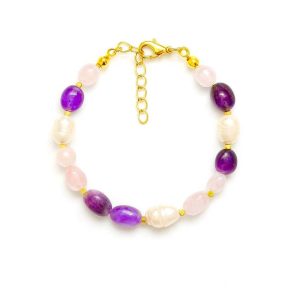 دستبند آمیتیست و رزکوارتز و مروارید خاص سوبی گالری