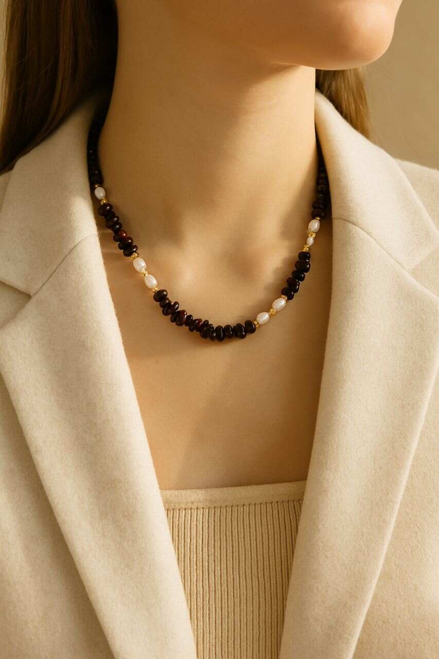 گردنبند گارنت و مروارید پرورشی سوبی گالری