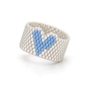 انگشتر میوکی قلبی سفید آبی ژاپنی دستساز | انگشتر مهرهای خاص سوبی گالری